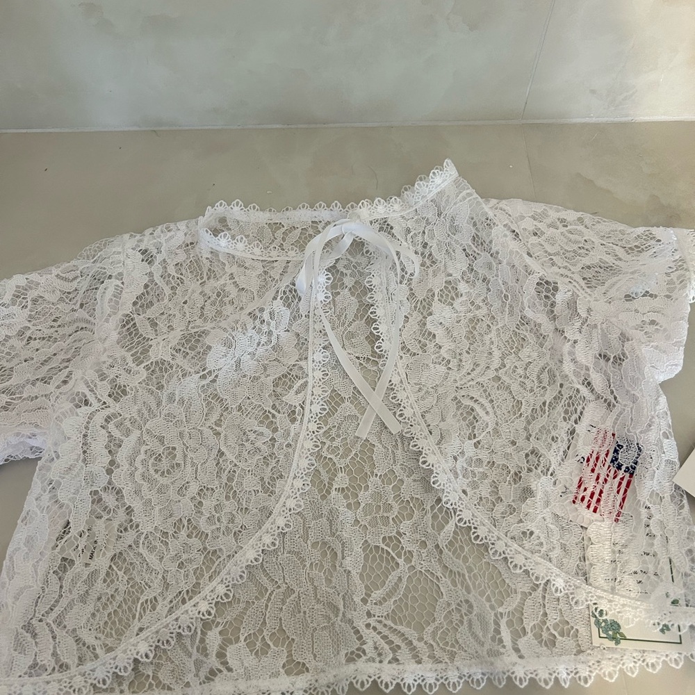 White Lace Tie-Front Top Girls